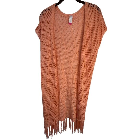 no boundaries cardigan sweater open front knit fringe peach acrylic size 7 READ - Picture 1 of 7